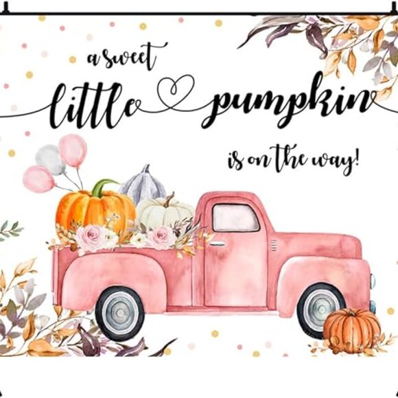 Aperturee Pink Pumpkin Carriage Baby Shower Half Moon Arch Backdrop, Little Princess Party Decoration, Royal Gold Glitter Background
